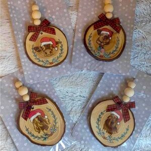 Rustic Farm Animal wood slice Christmas ornament set